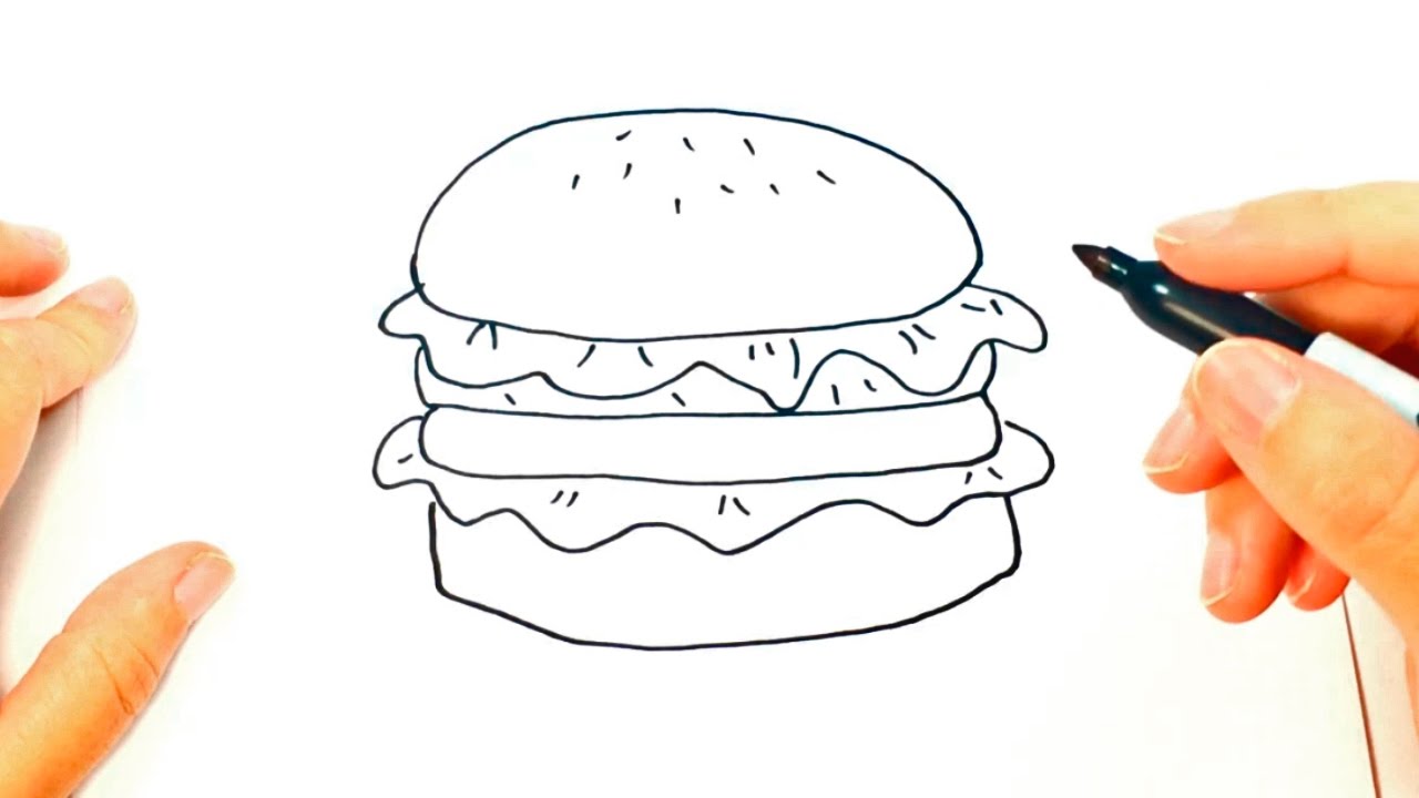 C&oacute;mo dibujar una Hamburguesa paso a paso | Dibujo f&aacute;cil de Hamburguesa