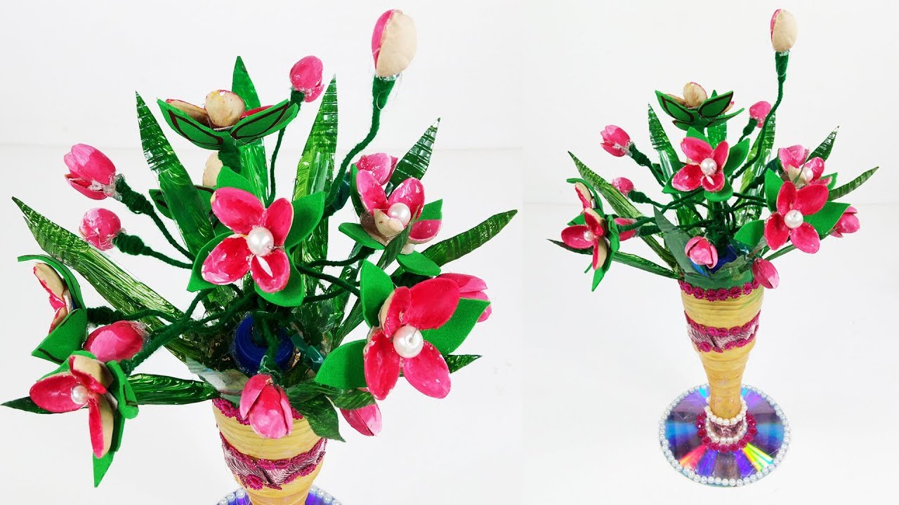 How to Make Flower Vase with Plastic Bottle Plastic Bottle Vase Making Craft Best Out of Waste Ideas