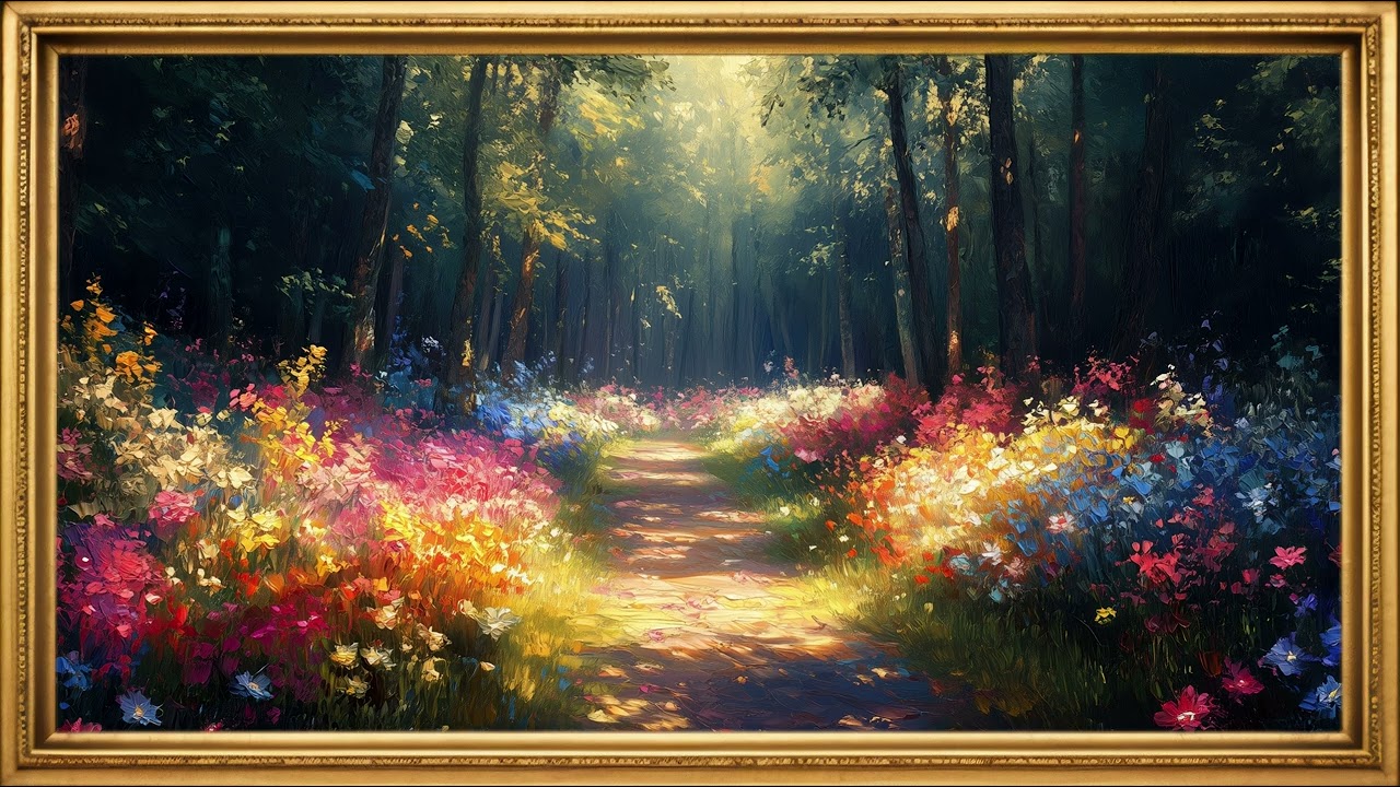 Radiant Forest Bloom Trail | 4K Frame TV Screensaver | Vintage Frame | No Sound