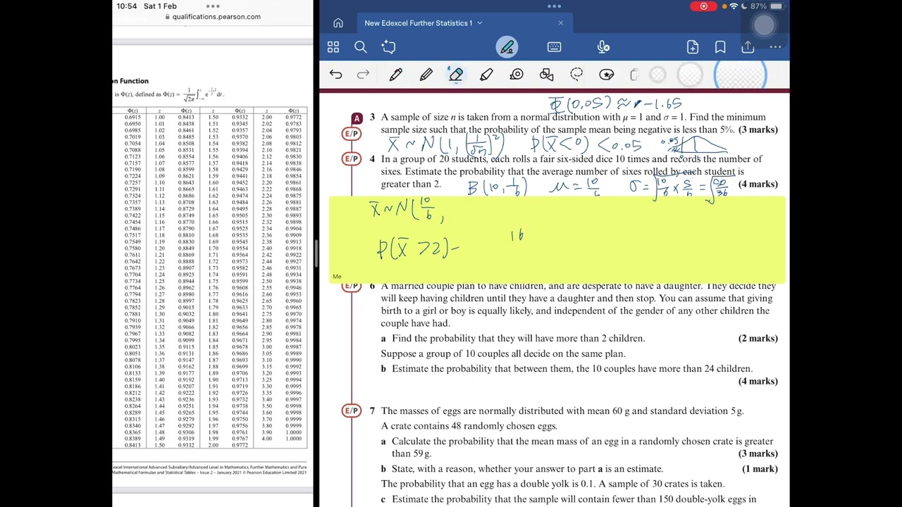 Central limit theorem [a-level further maths] edexcel statistics 1 ch5 mixed