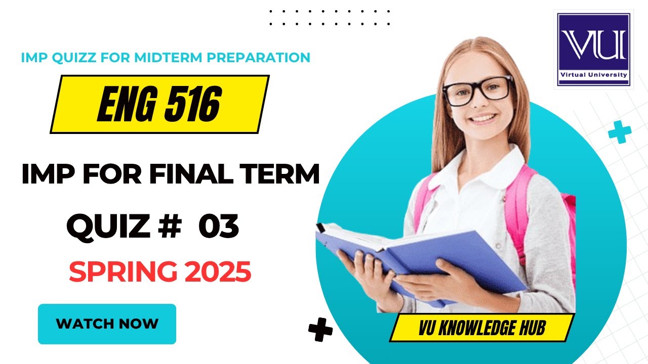 ENG516 Quiz 3 For Final Term | Important MCQs Spring 2025 | Virtual University