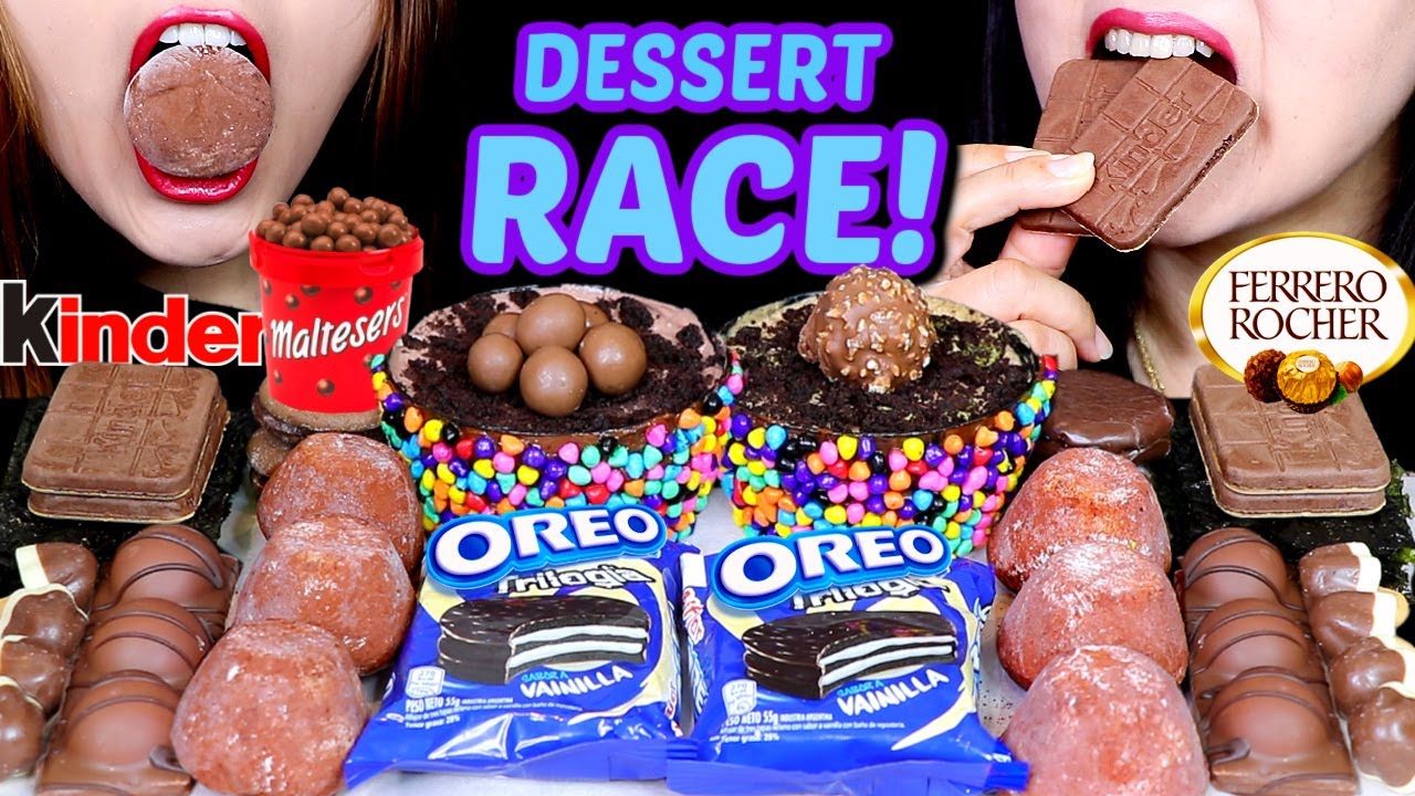 ASMR RACE! CHOCOLATE MOCHI ICE CREAM, MALTESERS OREO CREAM CAKE, KINDER, FERRERO, MINI CHOCO PIE 먹방