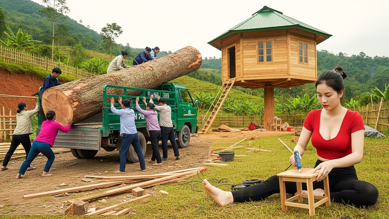 Build Bamboo House & Wooden Cabin in 90 Days Alone | Time Lapse from Start to Finish