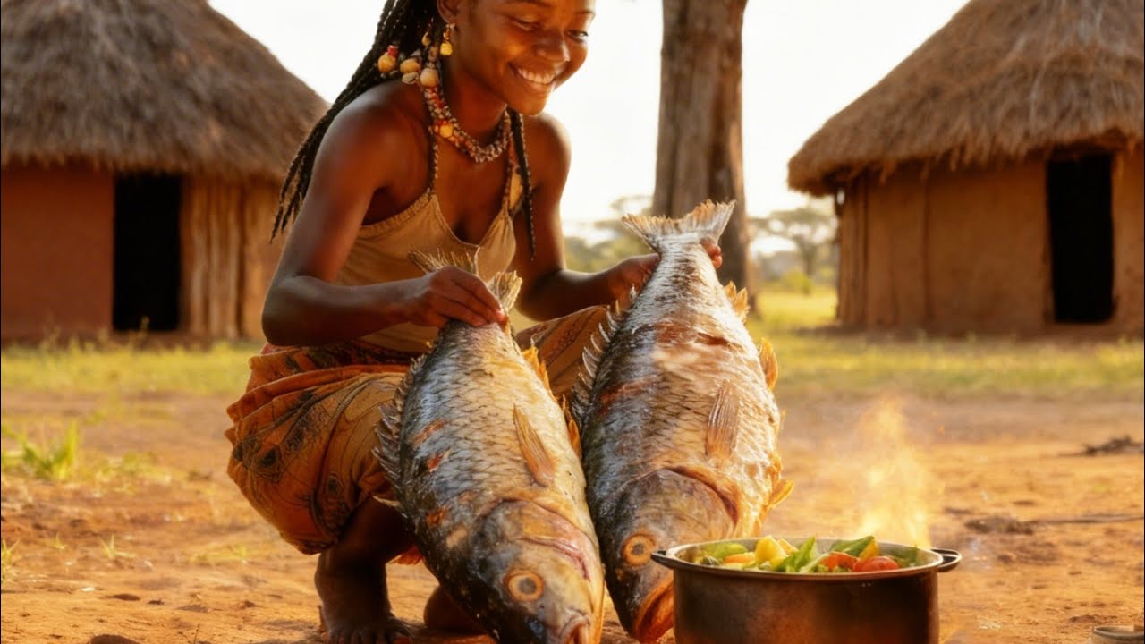 Authentic Organic fish fried with green kales for my African family #villagelife #millionviews 