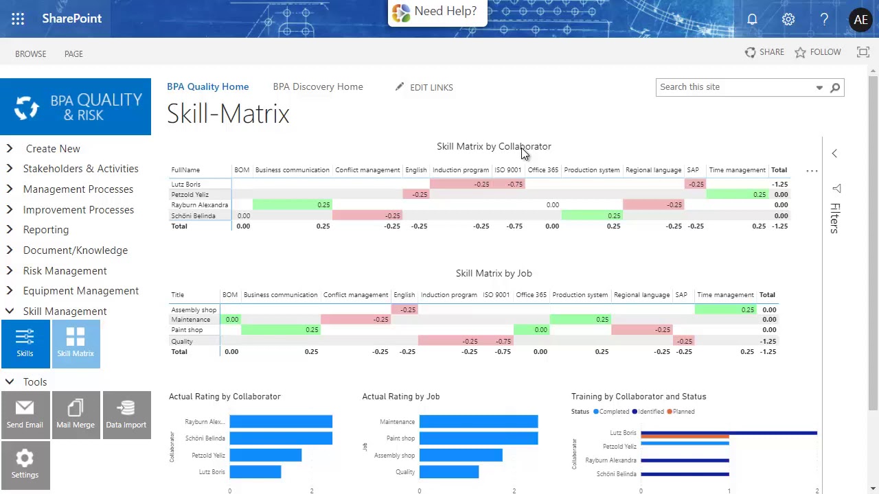 Efficient skill/competency matrix with Office 365/SharePoint