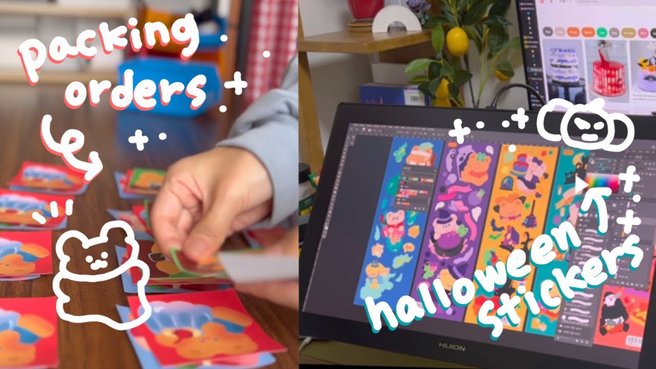 How I run a small business in KOREA 🇰🇷: preparing halloween sticker🎃 hongdae ❤️ packing orders📦