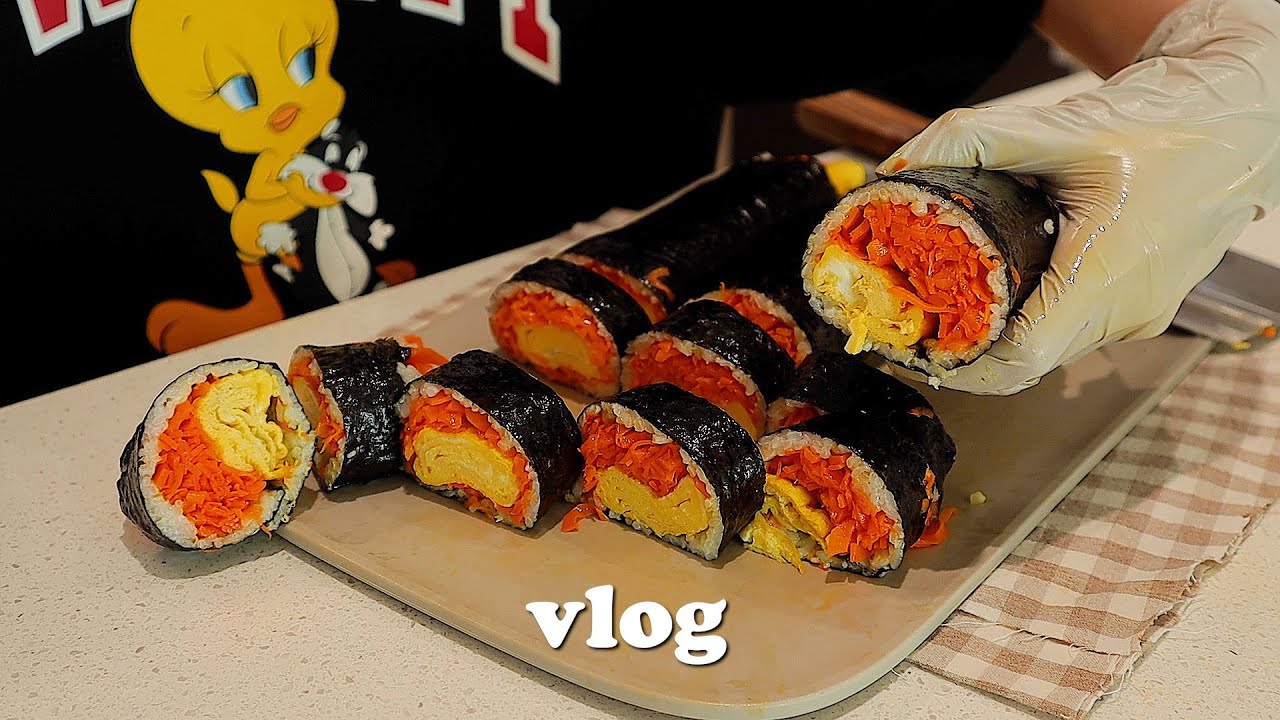 vlog🥕대존맛 인생김밥🥕당근김밥에 빠져 스파이럴라이저, 회전냄비 구입하는 일상ㅣ마늘,로즈마리 오일 만들기