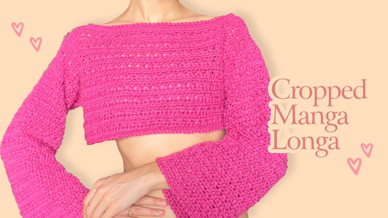 Cropped crochê manga longa