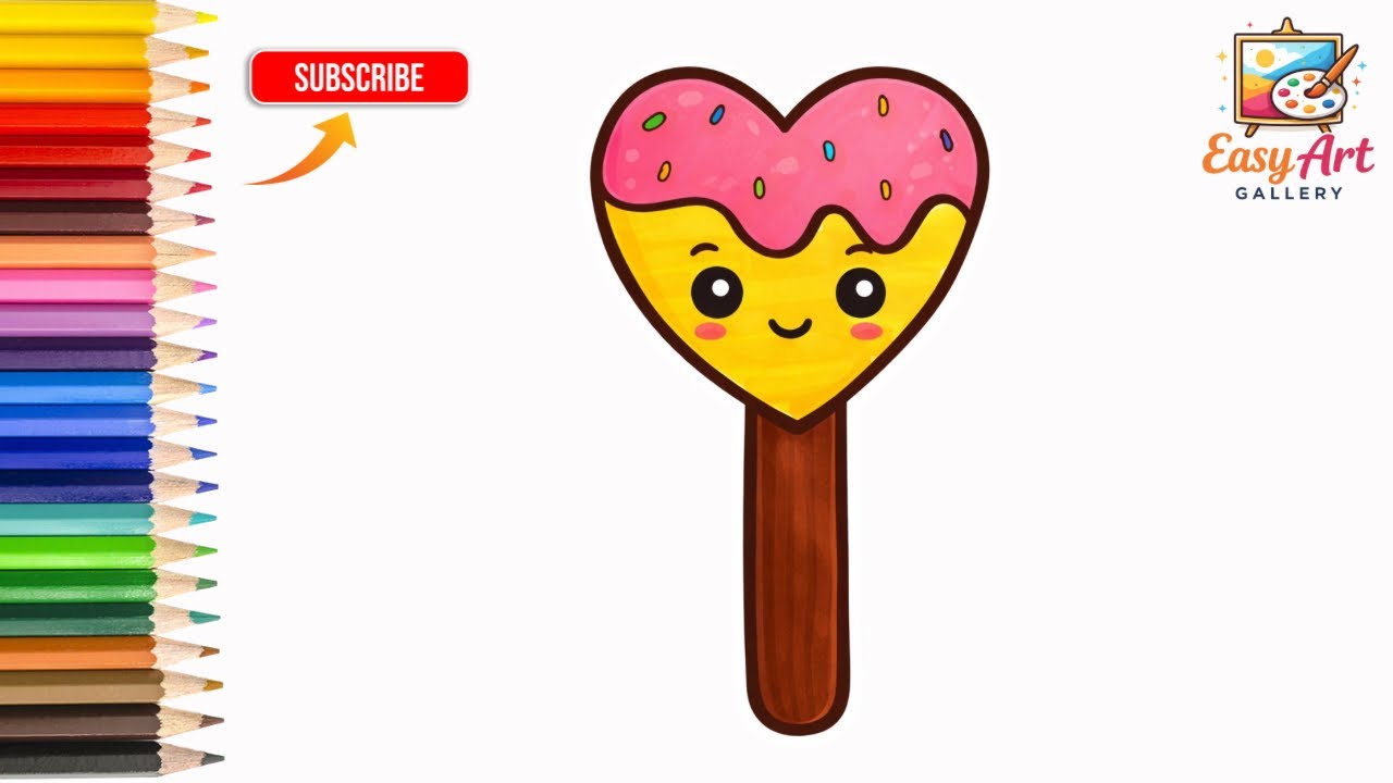 How To Draw Cute Heart Popsicle Step By Step | Easy Drawing For Kids