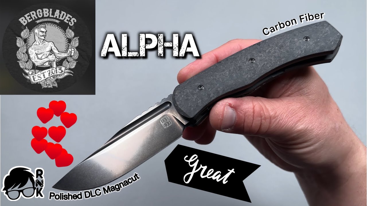 Unboxing the BergBlades polished DLC Magnacut & carbon fiber Alpha knife… a slick, stealthy, slicer!