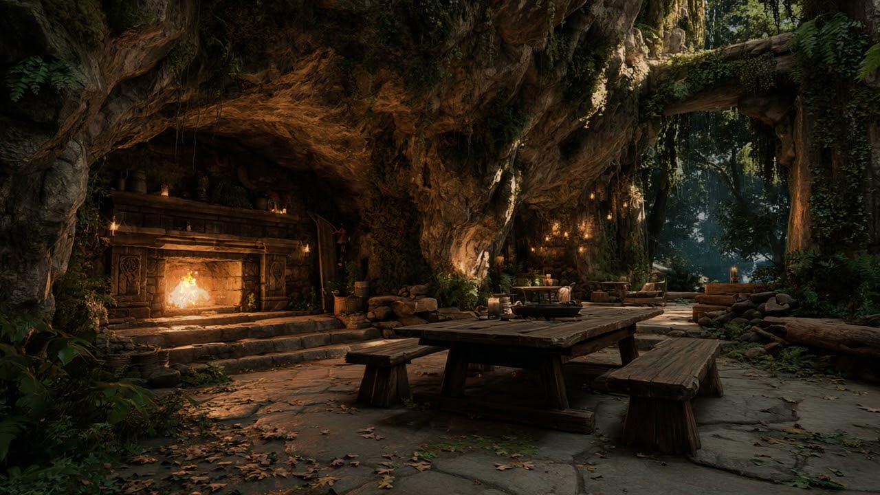 Relentless Storm Rain at Night Inside a Remote Forest Cave | Heavy Rainfall & Calm Ambience