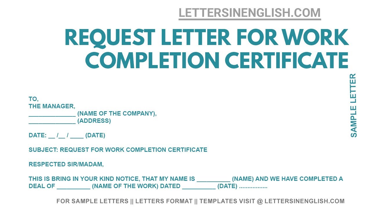 Letter Format for Work Completion Certificate &ndash; Request Letter for Issue Work Completion Certificate