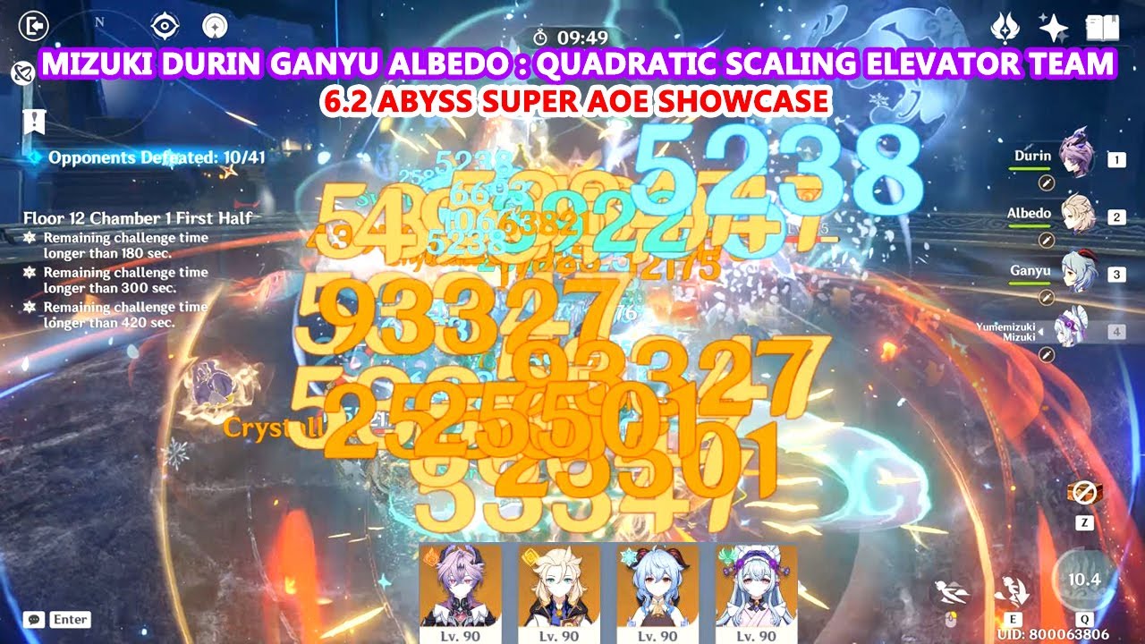 Mizuki Durin Ganyu Albedo : Elevator Quadratic Scaling Team : 6.2 Abyss Super AOE Showcase