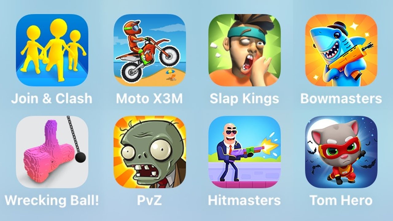 Join Clash 3D, Moto X3M, Slap Kings, Bowmasters, Wrecking Ball, PvZ, Hitmasters, Tom Hero