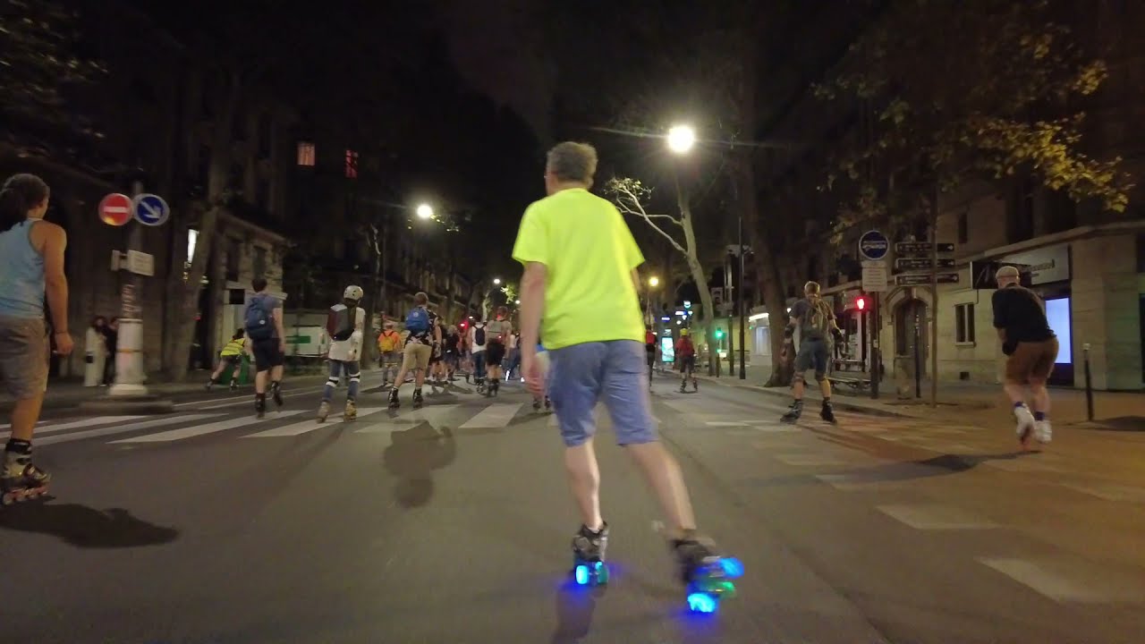 Roller blading in Paris at night