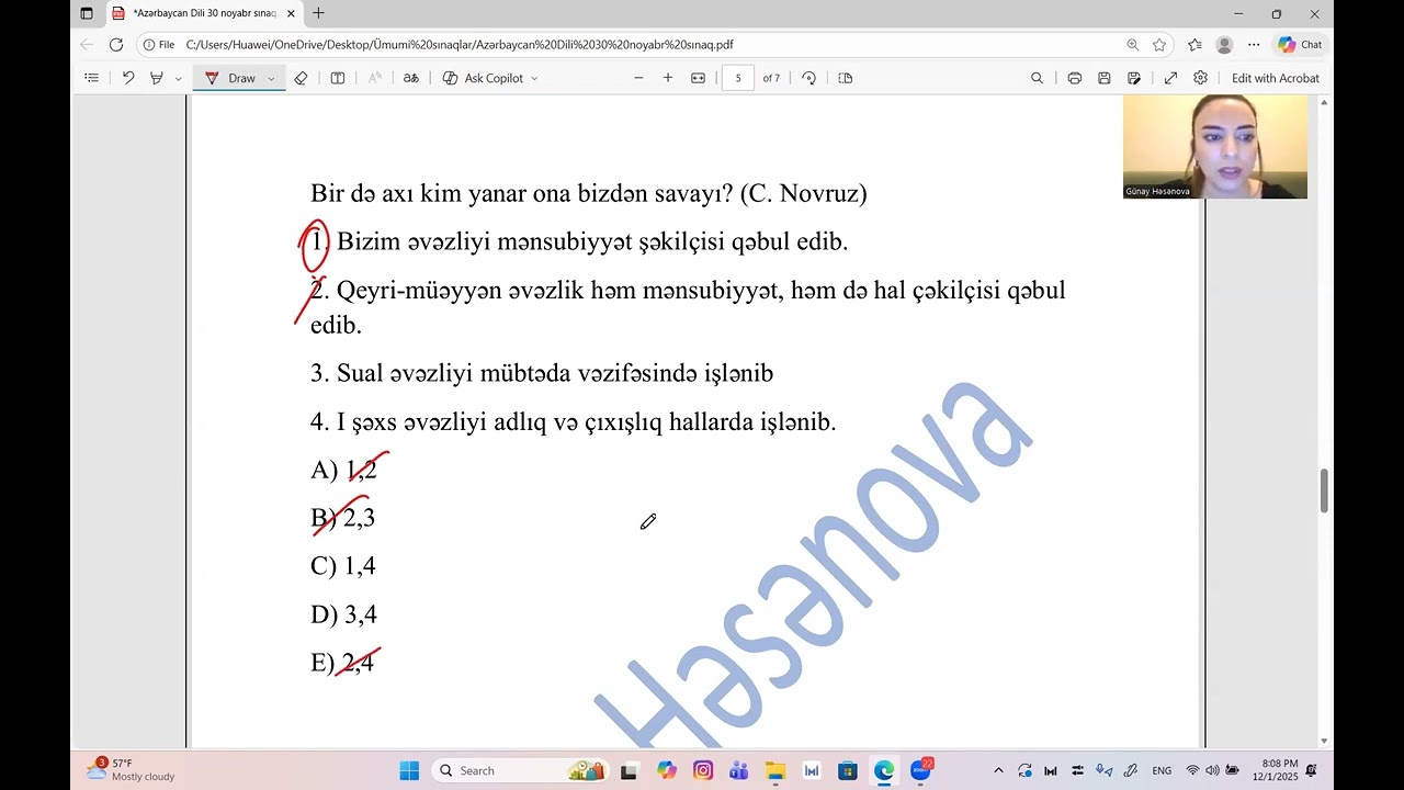 30 noyabr tarixində keçirilmiş sınağın Azərbaycan dili suallarının izahı
