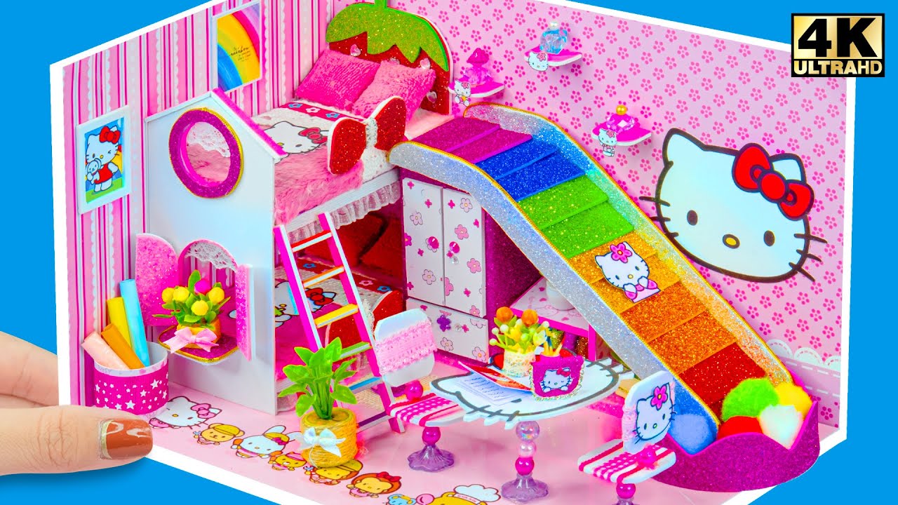 DIY Miniature Cardboard House#12  ❤️Hello Kitty Bedroom, living room for a family