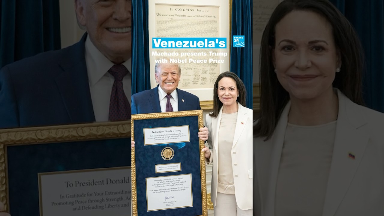 Venezuela's opposition leader Machado presents Trump with her Nobel Peace Prize &bull; FRANCE 24