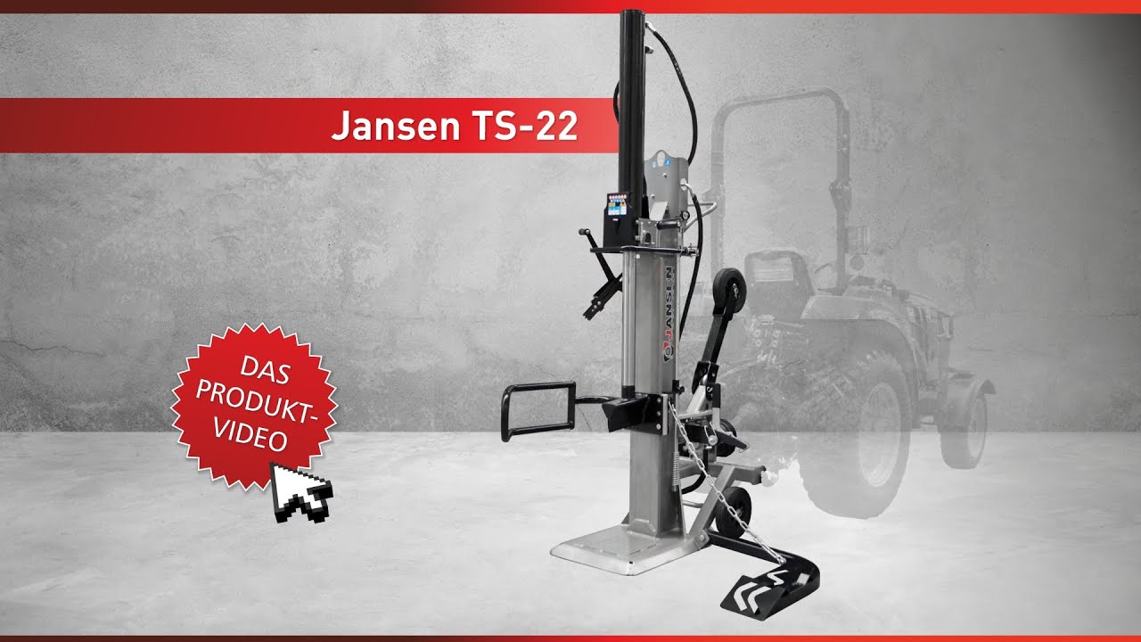Holzspalter Jansen® TS-22, 22 t mit Stammheber, Zapfwellenantrieb, Traktorspalter