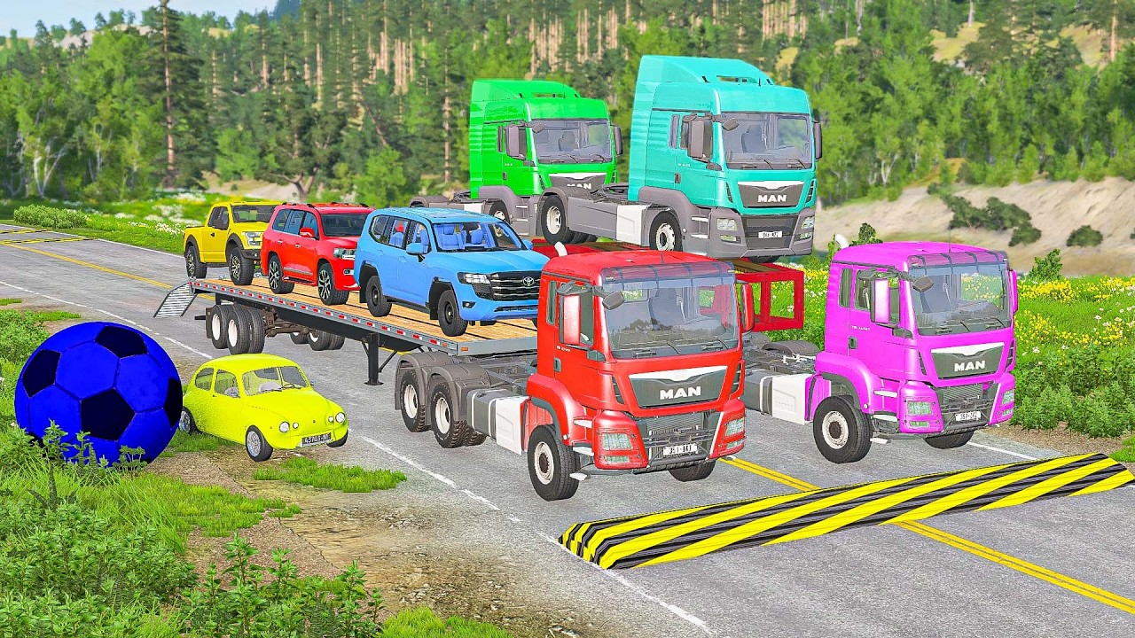 Flatbed Truck Mcqueen #76 | Transportation with Truck - Pothole vs Car - Beamng.Drive