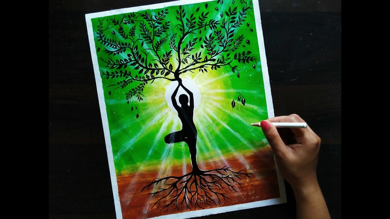 International Yoga Day drawing/Easy Acrylic Painting step by step/Yoga day creative drawing painting