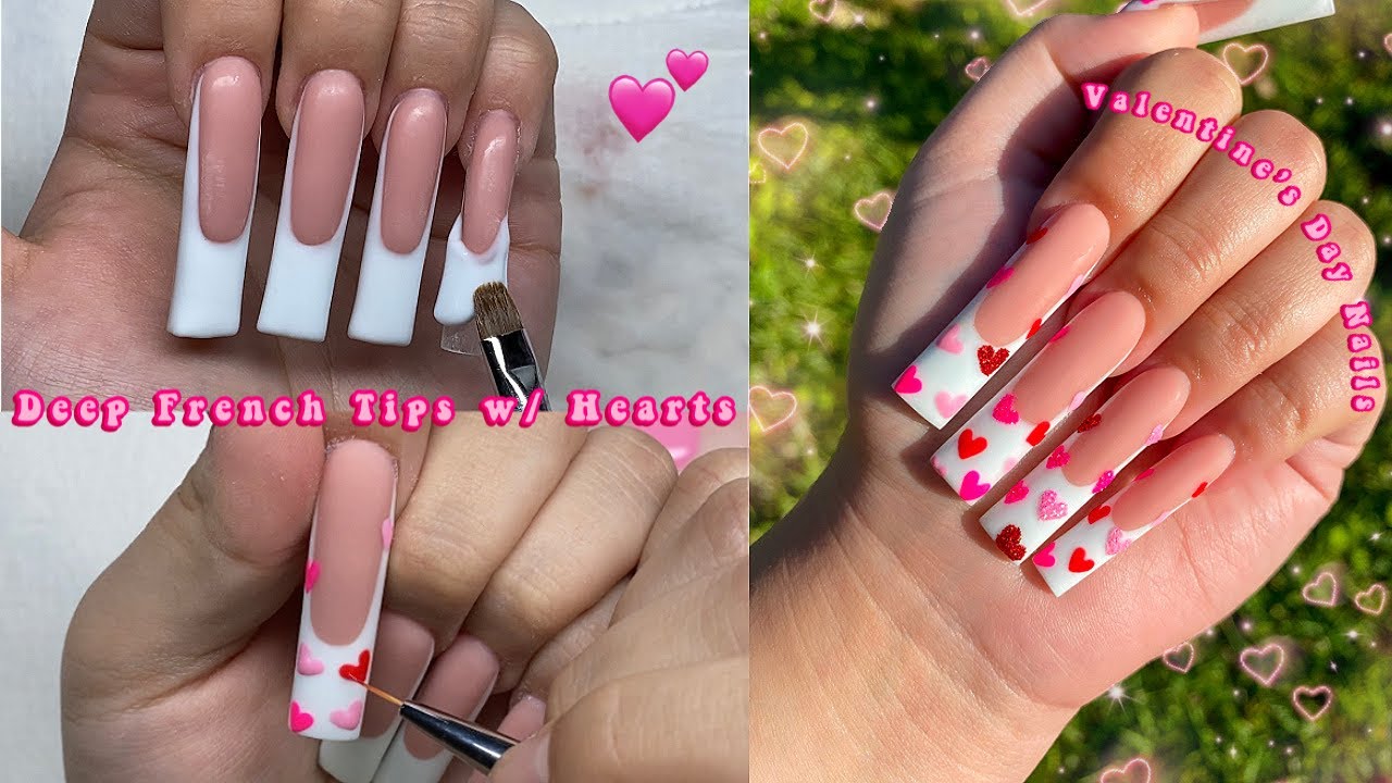 POLYGEL DEEP FRENCH TIPS W/ HEARTS💕 VALENTINE'S DAY NAILS! | Nail Tutorial