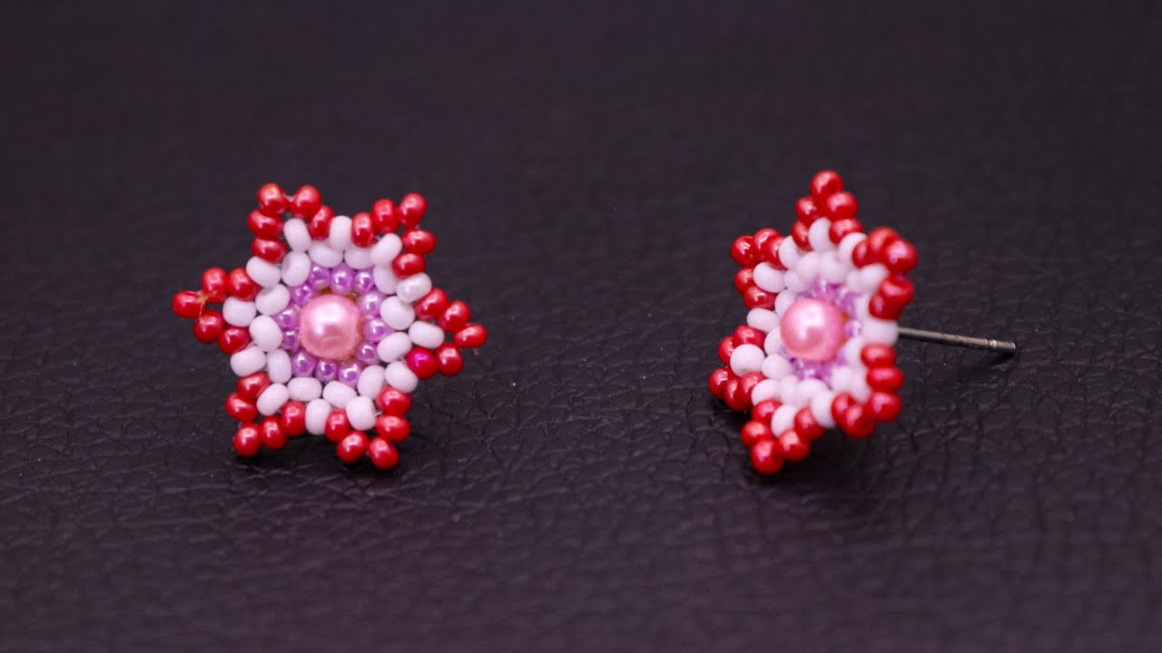 Beaded Stud Earrings//Flower Earrings Making At Home//Seed Bead Jewelry Making-Easy & Quick Craft