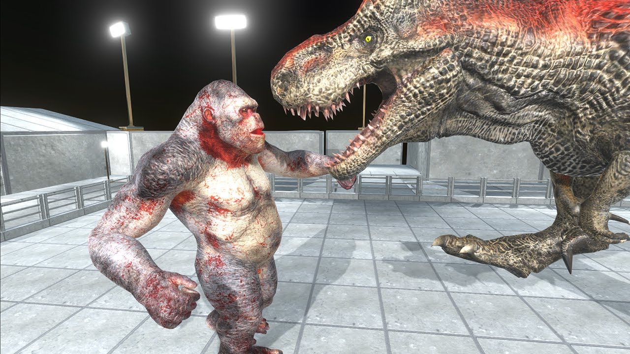 Cannivore Dinosaurs vs Mutant Primates Battlefield in The Night - Animal Revolt Battle Simulator