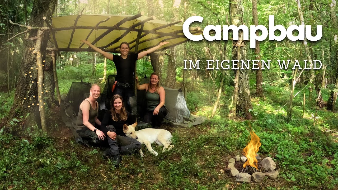 BUSHCRAFT SHELTER bauen | Outdoor Camp | Lagerbau + Kochen & &Uuml;bernachtung | Sabrina Outdoor
