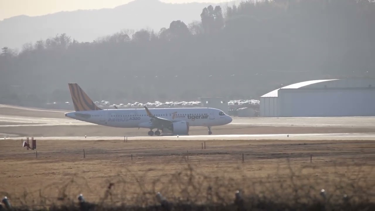 【岡山空港】台湾からTigarAir の何気ない着陸光景　A320