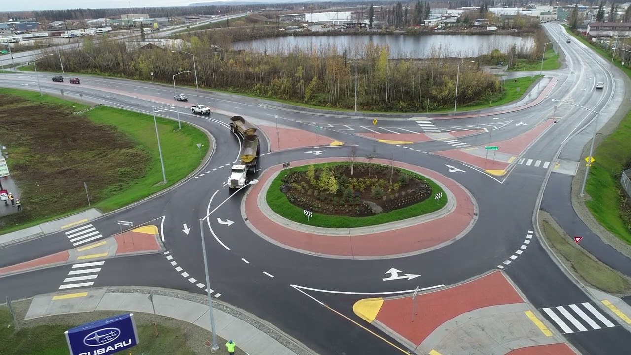 Alaska Double Trailer Truck Navigates Danby Wembley Roundabout (view 1)