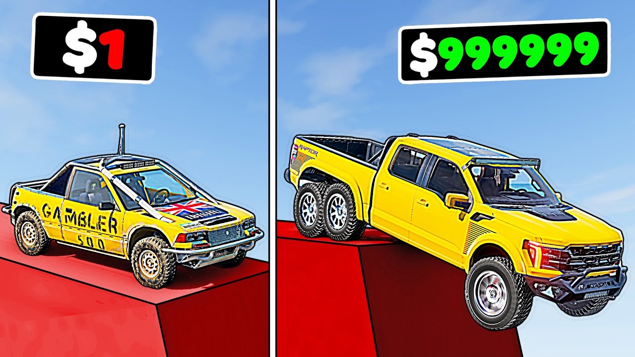 $1 vs $1,000,000 Pickup Vehicles Steep Descent Challenge in BeamNG.drive