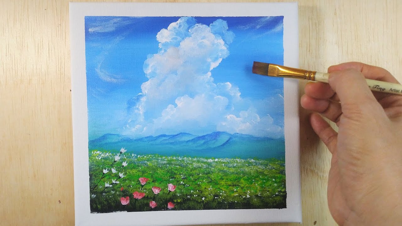 Spring Meadow painting | Acrylic Painting #appleart n114