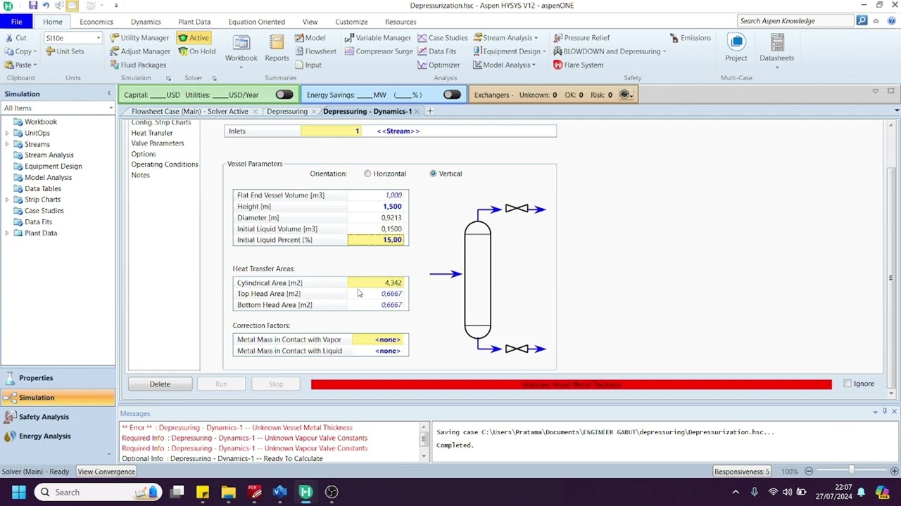 Depressurization Process during Emergency Fire Scenario using Aspen Hysys (Part 1/2)