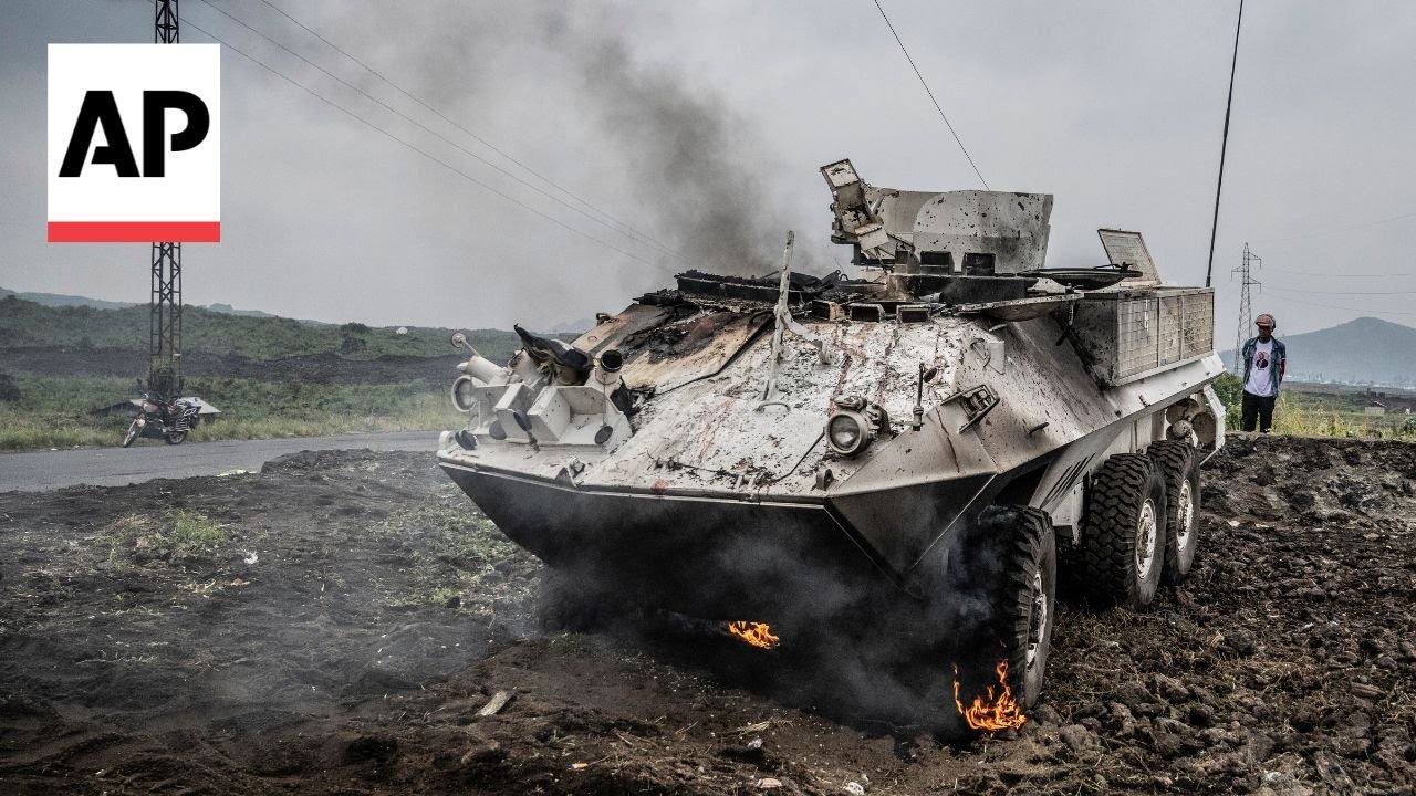 UN peacekeepers' vehicle burns near Goma as rebels in Congo close in on the city