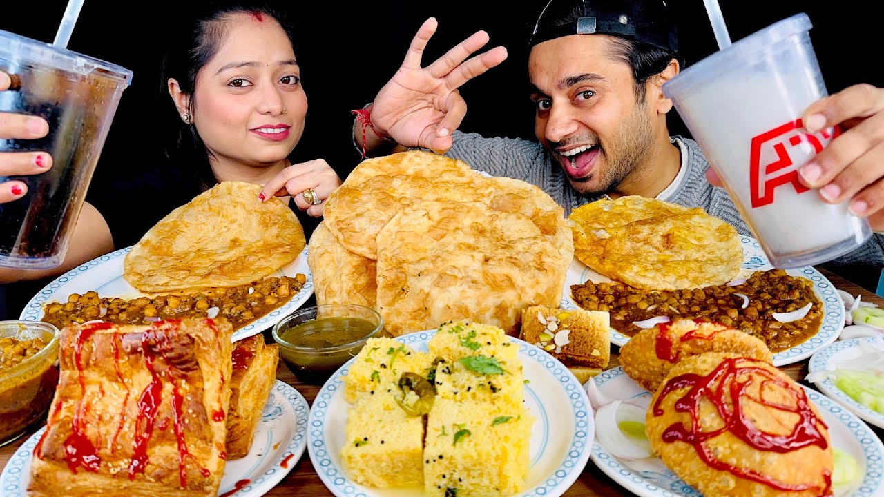 STREET FOOD CHALLENGE !!! Chloe Bhature, Kachori, Puff Pattie, Dhokla & Milkcake