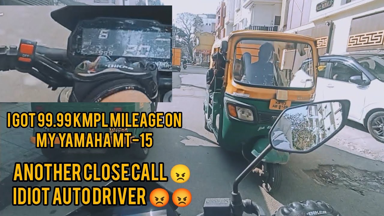 I got 99.99 kmpl mileage on my yamaha mt-15 idiot auto driver 😡😡 another close call #motovlog #