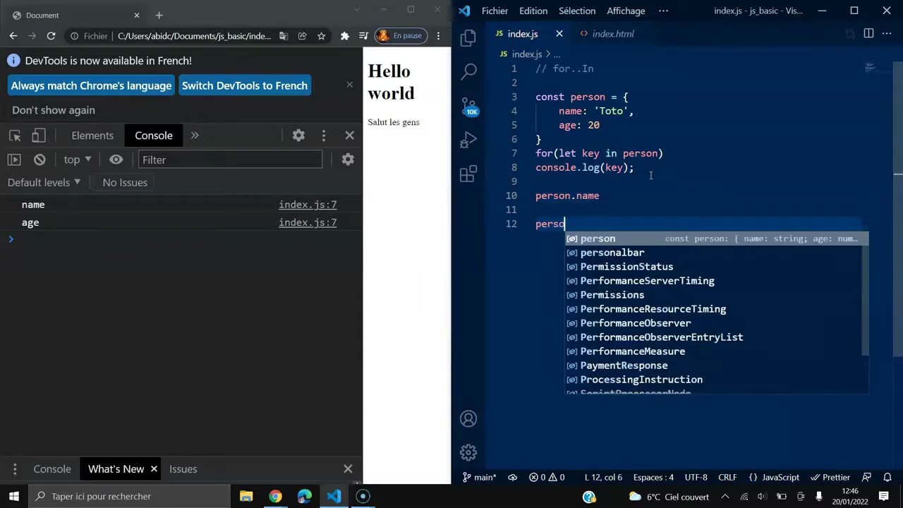 Apprendre JavaScript 4 7 Boucle for in