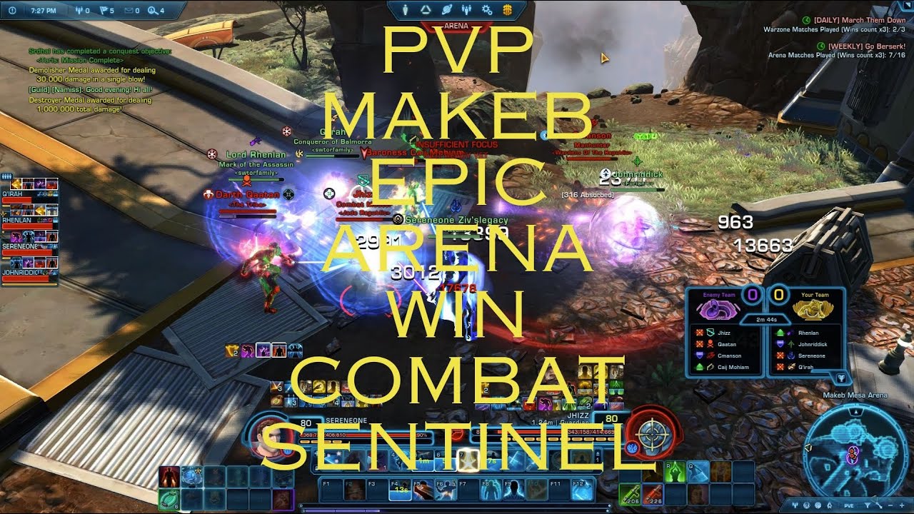 SWTOR - PVP Makeb Arena Epic Win Combat Sentinel