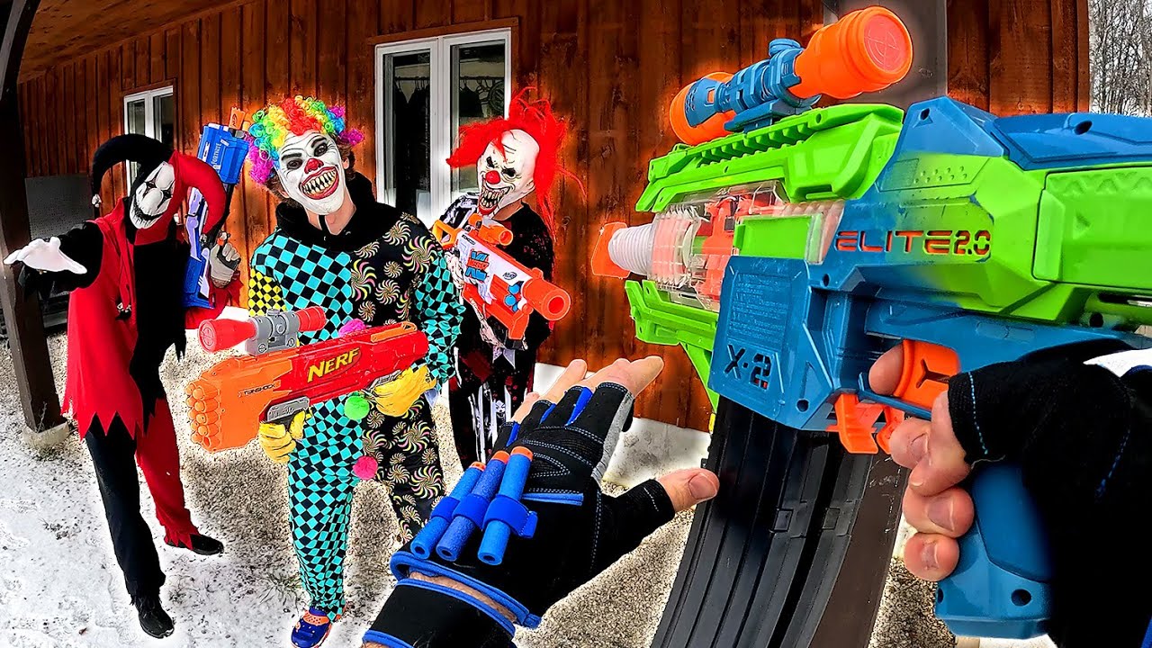 NERF WAR | Killer Clowns take over my entire life!