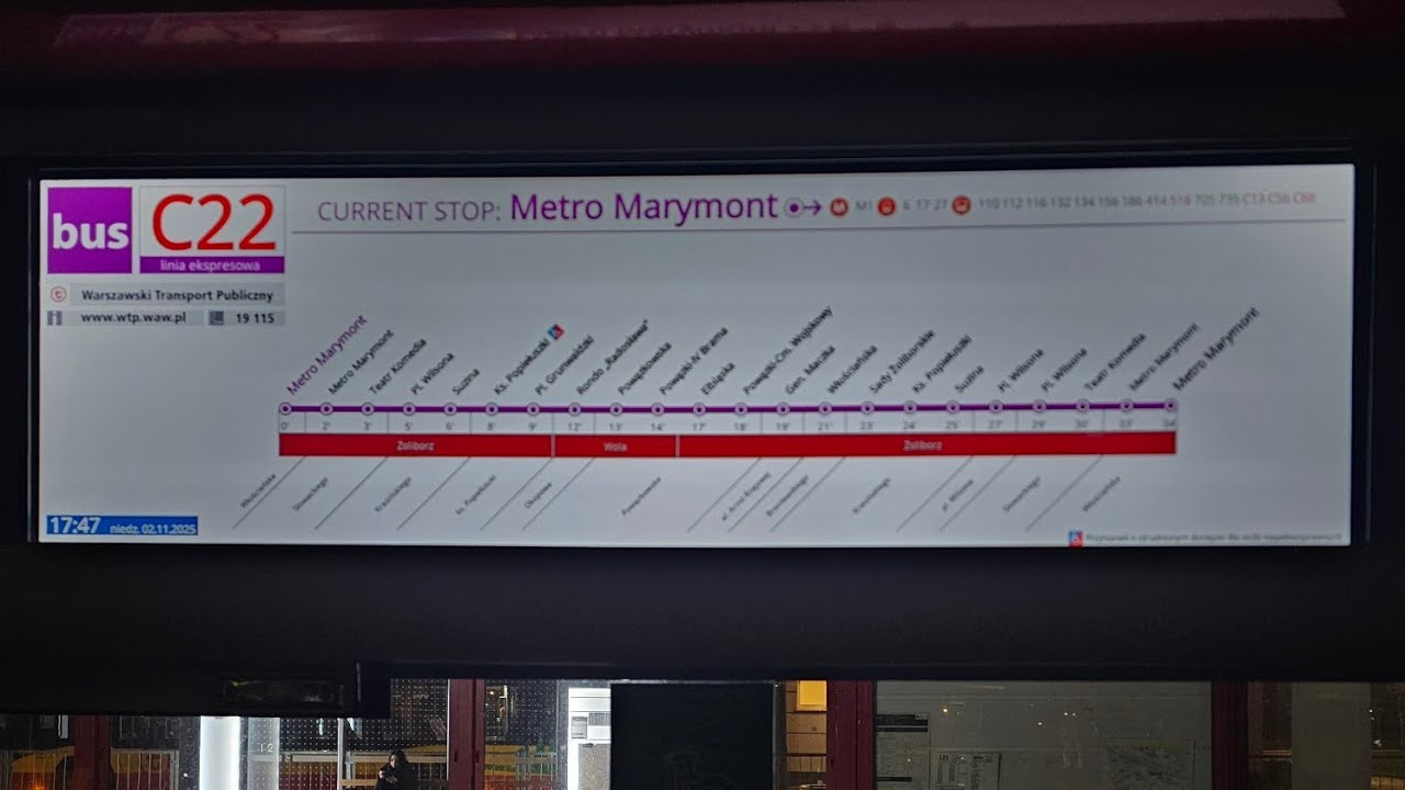 Warszawa linia C22 kier. Metro Marymont (Okrężna) MAN Lion's City A37 NL253 #9506