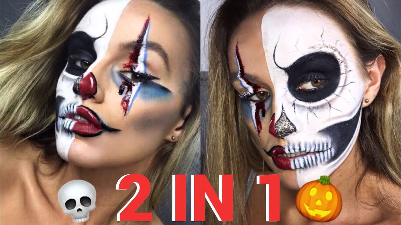 CLOWN AND SKULL HALLOWEEN MAKE-UP TUTORIAL | SYD AND ELL