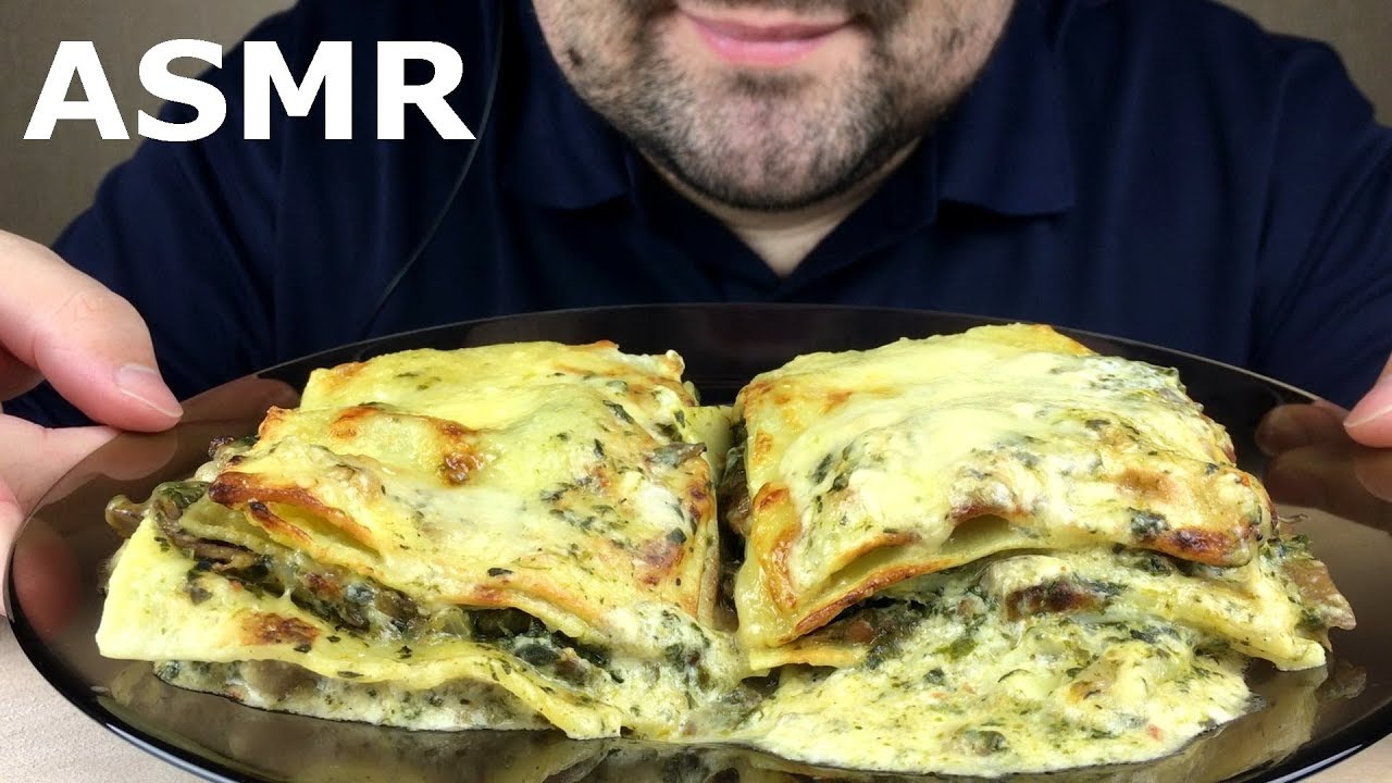 АСМР Лазанья с беконом, шпинатом и грибами (Звуки еды) Итинг