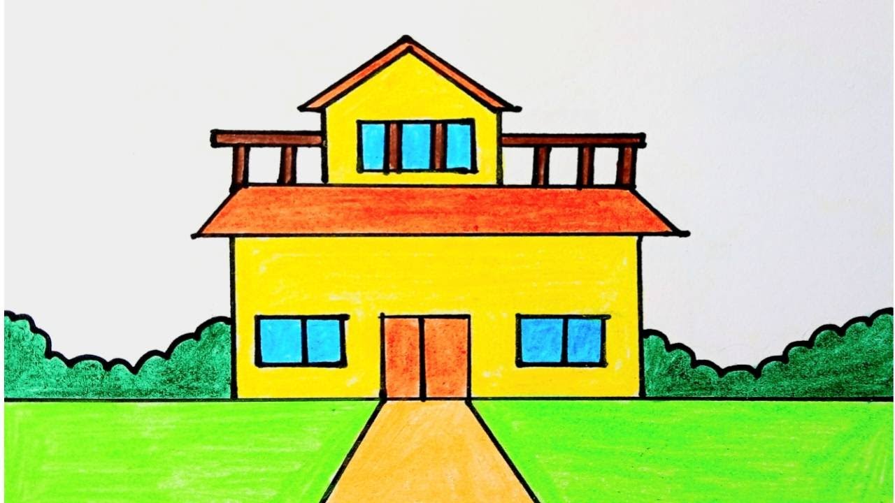 House Drawing / How to Draw a House / House Scenery Drawing Easy Step By Step / Ghar Drawing