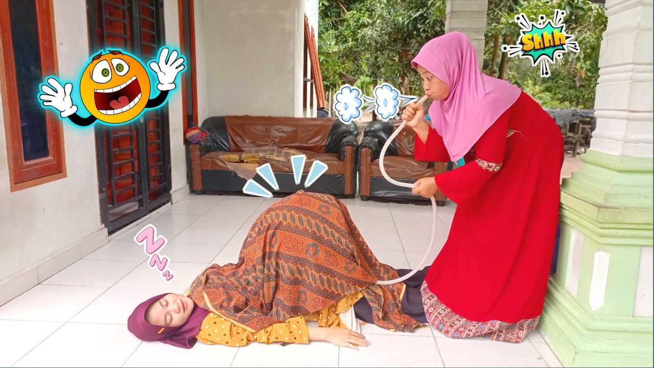 Drama Lucu,,!! Kakak tidur perut di tiup pakai selang perut jadi membesar seperti hamil