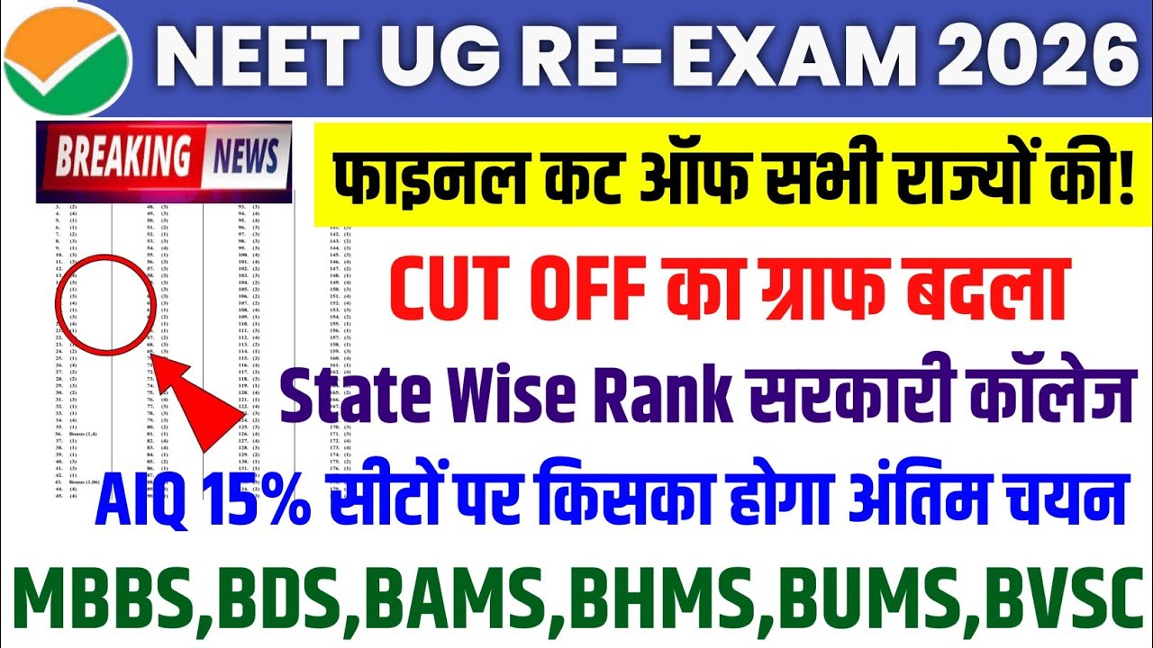 NEET UG RE-EXAM RESULT 2026 || NEET UG CUT-OFF MBBS/BDS/BAMS/BHMS/BUMS/BVSC/ State Wise Rank🎯NEET UG