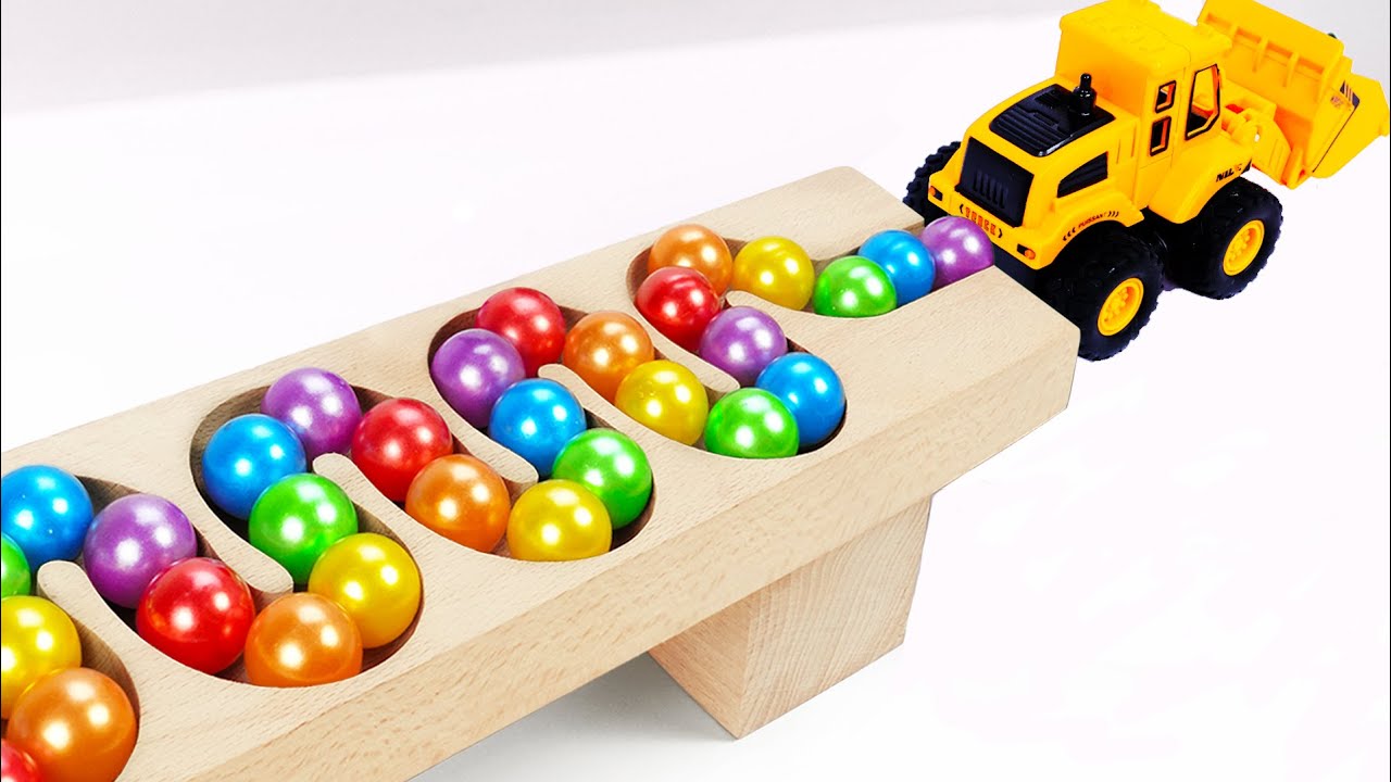 Marble Run Race ☆ HABA Slope&Retro Makita Truck, Excavator, Garbage Truck, Dump Truck,Ambulances#112