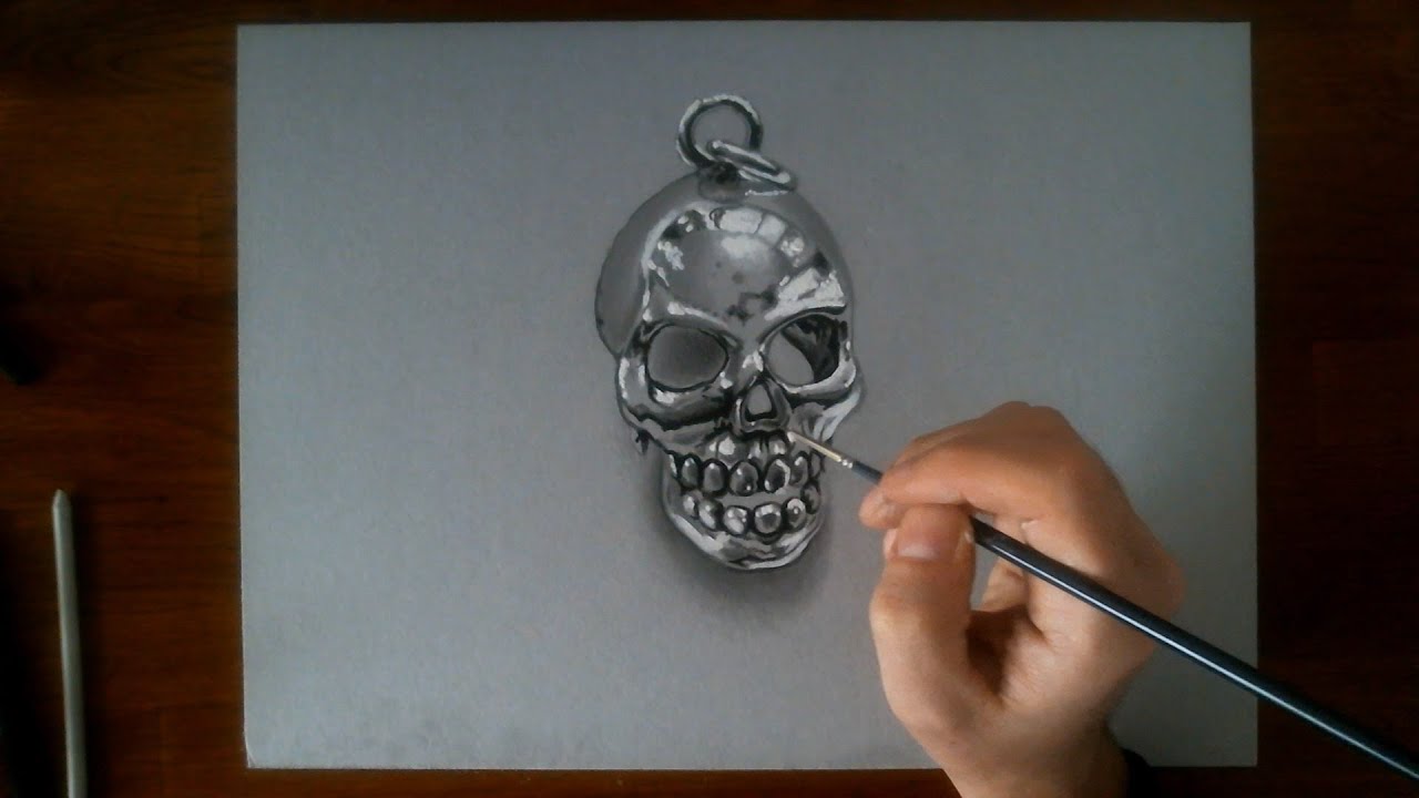 Crazy Speed Drawing: Metal Skull - 3D illusion
