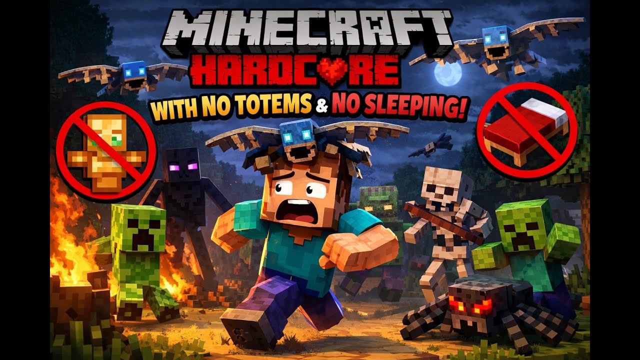 I Survived Minecraft Hardcore WITHOUT Totems 😨 | No Sleep = Nightmare LIVE