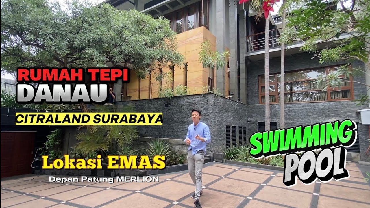 Rumah Tepi Danau Citraland Surabaya!! Lokasi Emas, Di Depan Patung Merlion. Dilengkapi Kolam Renang
